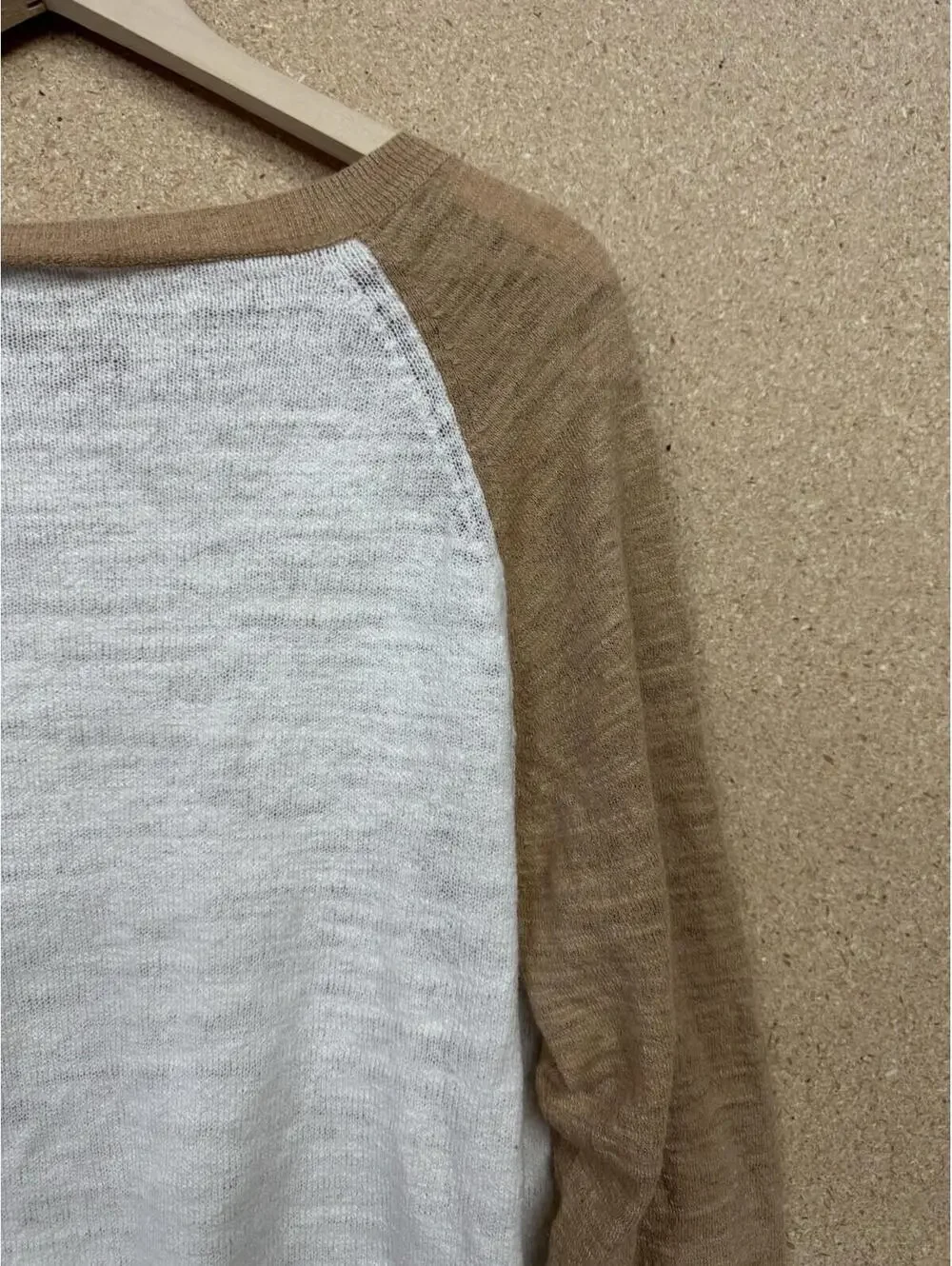 (RFB3) J Crew Womens XXL Sweater Cream Tan Colorblock Raglan Lightweight Knit